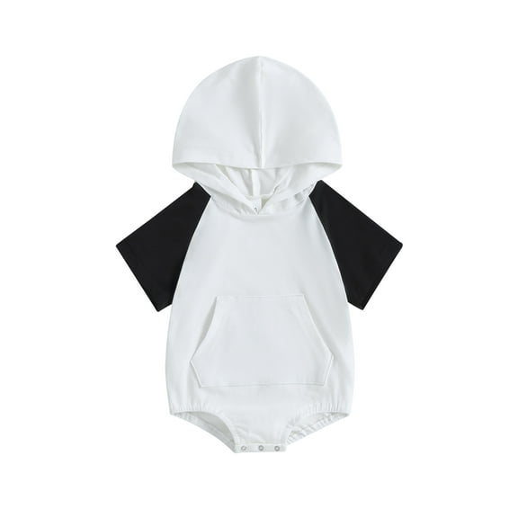 Bagilaanoe Newborn Baby Boy Girl Hooded Rompers Contrast Color Short Sleeve Bodysuits 6M 12M 18M 24M Infant Casual One Piece Short Jumpsuit