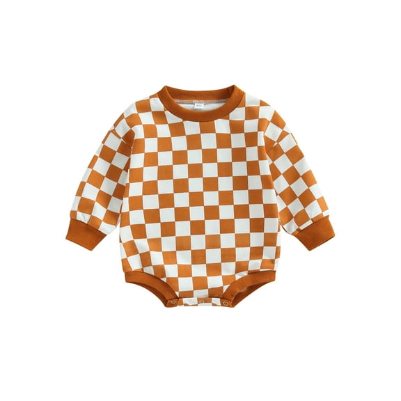 Bagilaanoe Newborn Baby Boy Girl Romper Sweatshirt Long Sleeve Bodysuit Checkerboard Print Pullover 6M 12M 18M 24M Infant Casual Tee Tops