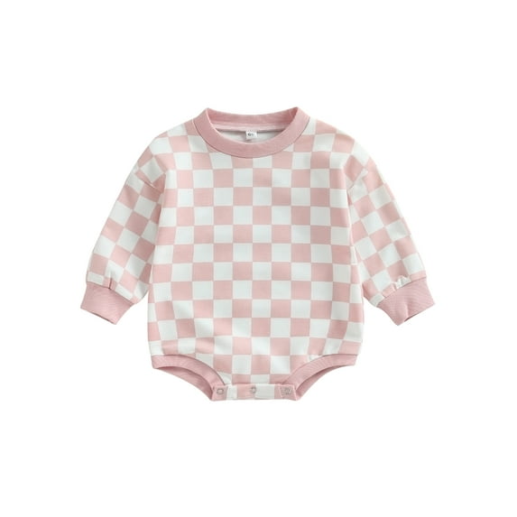 Bagilaanoe Newborn Baby Boy Girl Romper Sweatshirt Long Sleeve Bodysuit Checkerboard Print Pullover 6M 12M 18M 24M Infant Casual Tee Tops