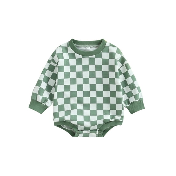Bagilaanoe Newborn Baby Boy Girl Romper Sweatshirt Long Sleeve Bodysuit Checkerboard Print Pullover 6M 12M 18M 24M Infant Casual Tee Tops
