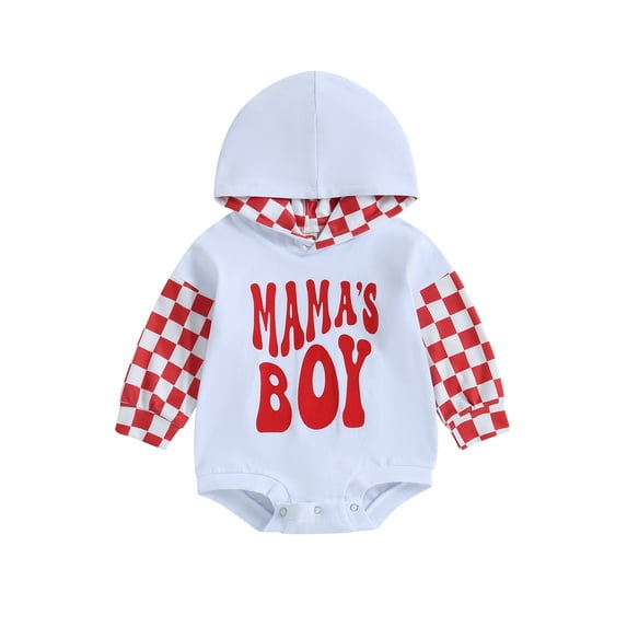 Bagilaanoe Newborn Baby Boy Hooded Romper Sweatshirt Long Sleeve Bodysuit Plaid Letter Print Pullover 3M 6M 12M 18M 24M Infant Casual Tee Tops
