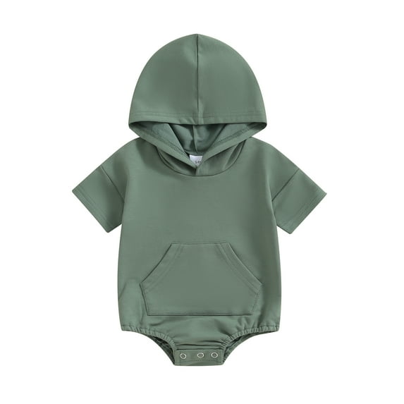 Bagilaanoe Newborn Baby Boy Hooded Rompers Short Sleeve Bodysuits 3M 6M 12M 18M Infant Casual One Piece Short Jumpsuit