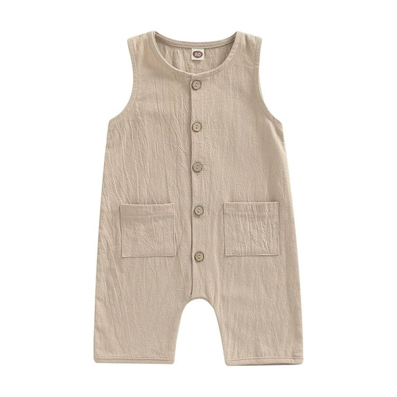 Bagilaanoe Newborn Baby Boy Jumpsuit 6 12 18 24 Months Infant Outfit Sleeveless Button Down One Piece Romper Playsuit Summer Clothes