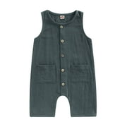 Bagilaanoe Newborn Baby Boy Jumpsuit 6 12 18 24 Months Infant Outfit Sleeveless Button Down One Piece Romper Playsuit Summer Clothes