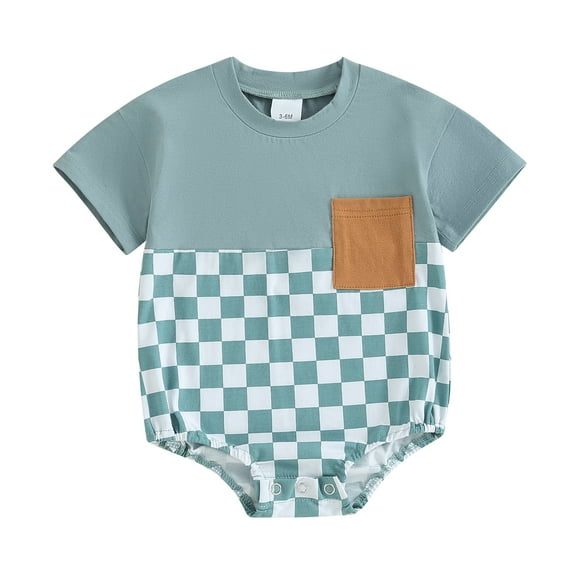 Bagilaanoe Newborn Baby Boy Rompers Checkerboard Print Short Sleeve Bodysuit 3M 6M 12M 18M Infant Summer One Piece Jumpsuit