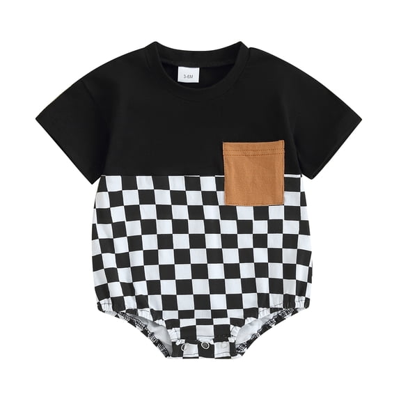 Bagilaanoe Newborn Baby Boy Rompers Checkerboard Print Short Sleeve Bodysuit 3M 6M 12M 18M Infant Summer One Piece Jumpsuit