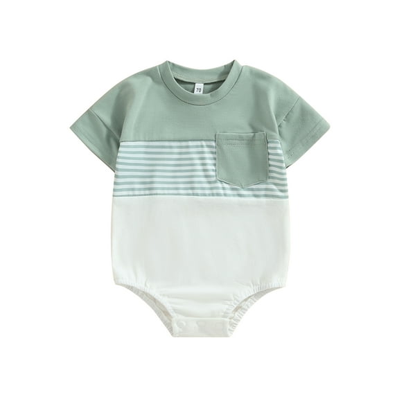 Bagilaanoe Newborn Baby Boy Rompers Contrast Color Stripe Short Sleeve Bodysuits 6M 12M 18M 24M Infant Casual One Piece Short Jumpsuit