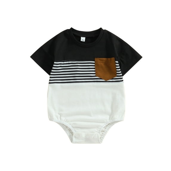 Bagilaanoe Newborn Baby Boy Rompers Contrast Color Stripe Short Sleeve Bodysuits 6M 12M 18M 24M Infant Casual One Piece Short Jumpsuit