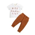 thumbnail image 1 of Bagilaanoe Newborn Baby Boys 2 Pieces Long Pants Set Letter Print Short Sleeve T-Shirts Tops + Trousers 6 12 18 24 Months 3T Casual Outfits, 1 of 9