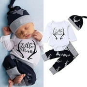 Bagilaanoe Newborn Baby Boys Clothes Little Man Romper+Deer Leggings Pants+Hat Outfits Set