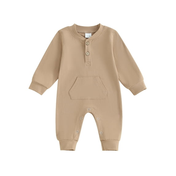 Bagilaanoe Newborn Baby Boys Fall Jumpsuit Solid Color Long Sleeve Bodysuit 3M 6M 12M 18M Infant Fall One Piece Romper