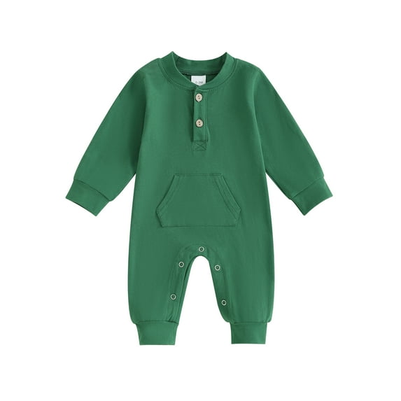 Bagilaanoe Newborn Baby Boys Fall Jumpsuit Solid Color Long Sleeve Bodysuit 3M 6M 12M 18M Infant Fall One Piece Romper