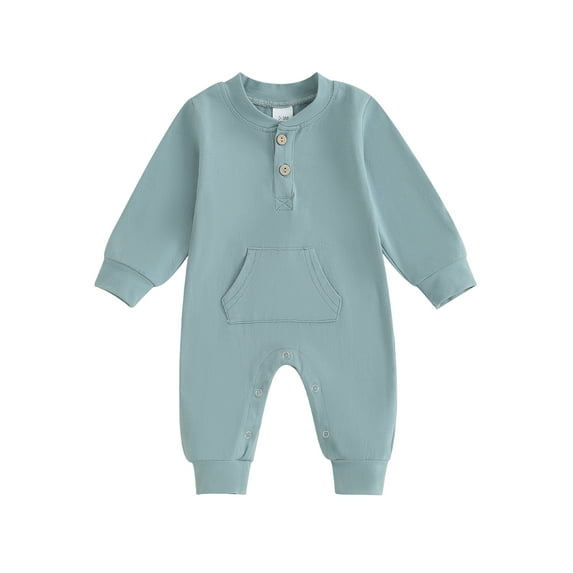 Bagilaanoe Newborn Baby Boys Fall Jumpsuit Solid Color Long Sleeve Bodysuit 3M 6M 12M 18M Infant Fall One Piece Romper