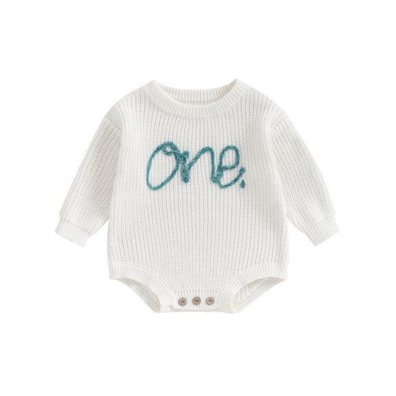 Bagilaanoe Newborn Baby Boys Girl Knitted Romper Sweater Long Sleeve Bodysuits Letter Embroidered Pullover 9M 12M 18M Infant Warm Jumpers Tops Fall Loose Knitwear