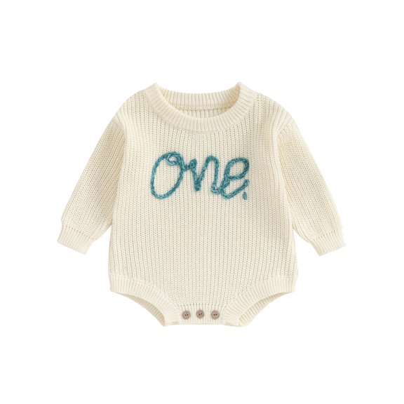 Bagilaanoe Newborn Baby Boys Girl Knitted Romper Sweater Long Sleeve Bodysuits Letter Embroidered Pullover 9M 12M 18M Infant Warm Jumpers Tops Fall Loose Knitwear