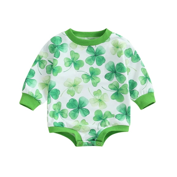 Bagilaanoe Newborn Baby Boys Girl Oversized Romper Sweatshirt Long Sleeve Bodysuits Shamrock Print Pullover 3M 6M 12M 18M Infant Casual Tee Tops
