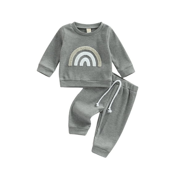 Bagilaanoe Newborn Baby Boys Girls Fall Winter Clothes Rainbow Long Sleeve Pullover Sweatshirt Top Trousers 3M 6M 12M 18M 24M Infant 2pcs Long Pants Set