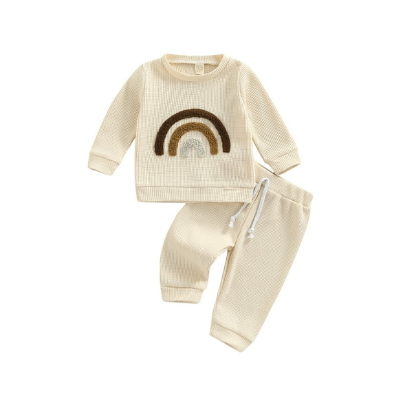 Bagilaanoe Newborn Baby Boys Girls Fall Winter Clothes Rainbow Long Sleeve Pullover Sweatshirt Top Trousers 3M 6M 12M 18M 24M Infant 2pcs Long Pants Set