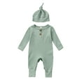 thumbnail image 1 of Bagilaanoe Newborn Baby Boys Girls Jumpsuits Ribbed Long Sleeve Bodysuit + Hat 3M 6M 12M 18M Infant One-Piece Romper, 1 of 9