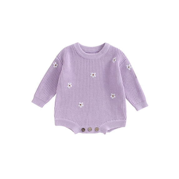 Bagilaanoe Newborn Baby Boys Girls Knitted Romper Sweater Long Sleeve Bodysuits Flower Embroidery Pullover 3M 6M 9M 12M 24M Infant Warm Jumpers Tops Fall Loose Knitwear