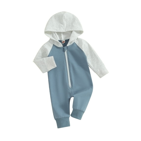 Bagilaanoe Newborn Baby Boys Hooded Jumpsuit Contrast Color Long Sleeve Bodysuit 3M 6M 12M 18M Infant Zip Up One Piece Romper