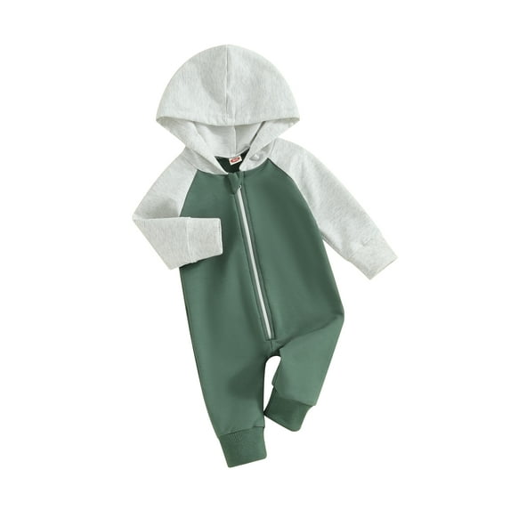 Bagilaanoe Newborn Baby Boys Hooded Jumpsuit Contrast Color Long Sleeve Bodysuit 3M 6M 12M 18M Infant Zip Up One Piece Romper