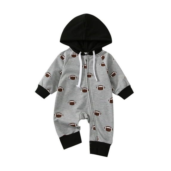Bagilaanoe Newborn Baby Boys Hooded Jumpsuit Rugby Print Long Sleeve Bodysuit 6M 12M 18M 24M Infant Casual One Piece Romper