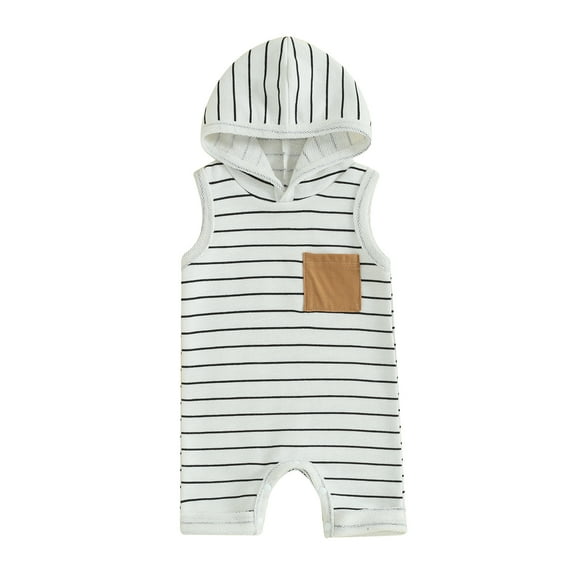 Bagilaanoe Newborn Baby Boys Hooded Jumpsuit Striped Sleeveless Bodysuit 3M 6M 12M 18M Infant Summer One Piece Romper