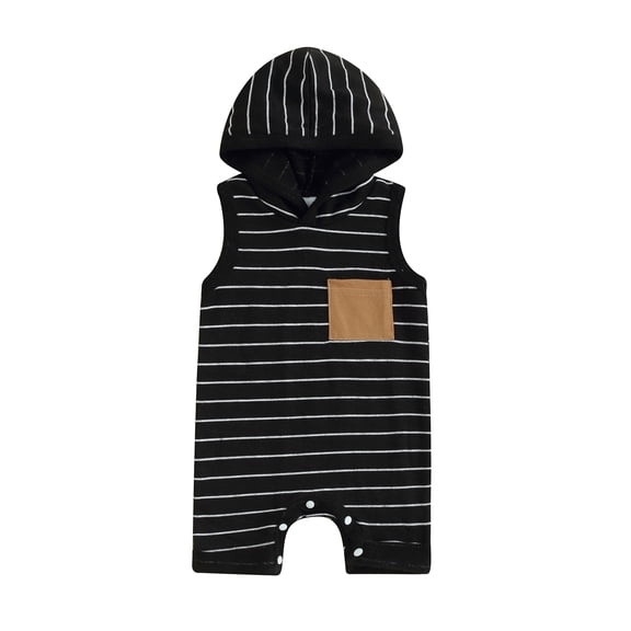 Bagilaanoe Newborn Baby Boys Hooded Jumpsuit Striped Sleeveless Bodysuit 3M 6M 12M 18M Infant Summer One Piece Romper