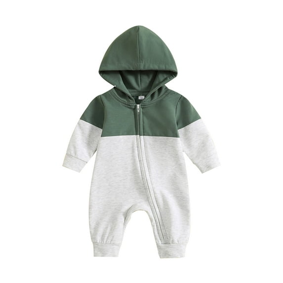 Bagilaanoe Newborn Baby Boys Hooded Jumpsuits Contrast Color Long Sleeve Bodysuits 3M 6M 12M 18M Infant Zipper One Piece Rompers
