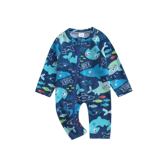 Bagilaanoe Newborn Baby Boys One-Piece Swimsuit Print Long Sleeve Zipper Rashguard Swimwear 3M 6M 12M 18M 24M Infant Bathing Suit