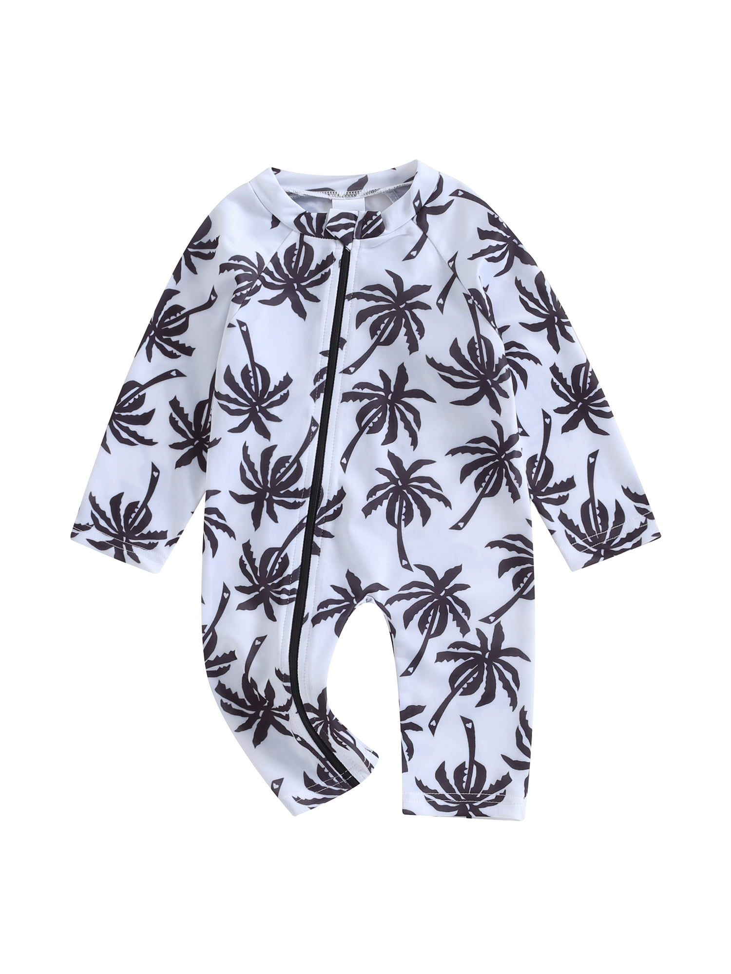 Bagilaanoe Newborn Baby Boys OnePiece Swimsuit Print Long Sleeve Zipper Rashguard Swimwear 3M
