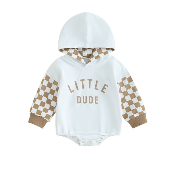 Bagilaanoe Newborn Baby Boys Oversized Hooded Romper Sweatshirt Long Sleeve Bodysuits Checkerboard Pullover 3M 6M 9M 12M 18M Infant Casual Tee Tops