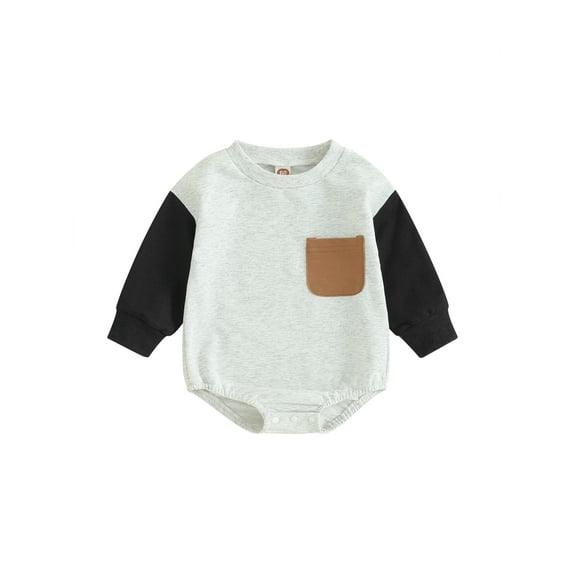 Bagilaanoe Newborn Baby Boys Oversized Romper Sweatshirt Long Sleeve Bodysuits Contrast Color Pullover 3M 6M 12M 18M 24M Infant Casual Tee Tops