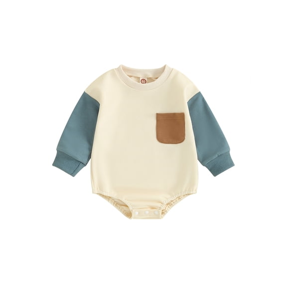 Bagilaanoe Newborn Baby Boys Oversized Romper Sweatshirt Long Sleeve Bodysuits Contrast Color Pullover 3M 6M 12M 18M 24M Infant Casual Tee Tops