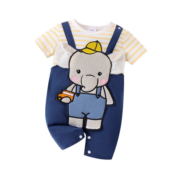 Bagilaanoe Newborn Baby Boys Summer Jumpsuit Cartoon Embroidery Short Sleeve Bodysuit 3M 6M 9M 12M 18M Infant Patchwork One Piece Romper
