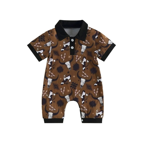 Bagilaanoe Newborn Baby Boys Summer Jumpsuit Print Short Sleeve Bodysuit 3M 6M 12M 18M Infant Casual One Piece Romper