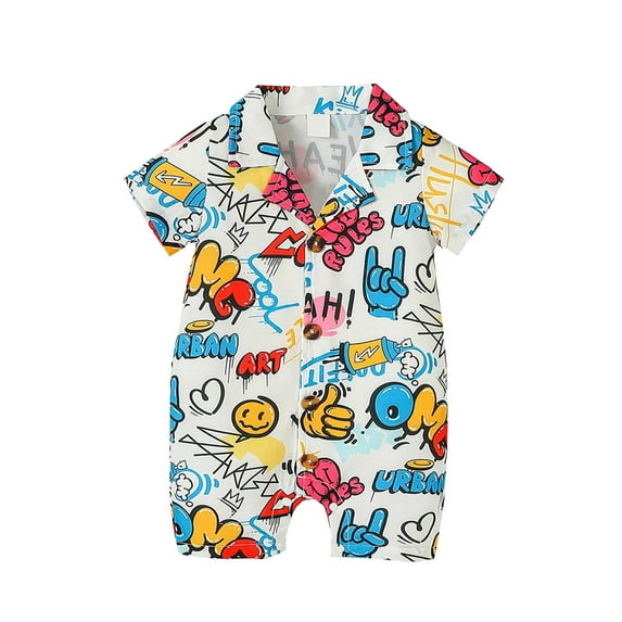 Bagilaanoe Newborn Baby Boys Summer Jumpsuit Print Short Sleeve Bodysuit Shorts 3M 6M 9M 12M 18M 24M Infant Casual One Piece Romper