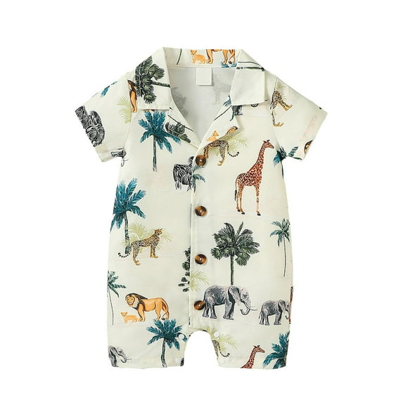 Bagilaanoe Newborn Baby Boys Summer Jumpsuit Print Short Sleeve Bodysuit Shorts 3M 6M 9M 12M 18M 24M Infant Casual One Piece Romper