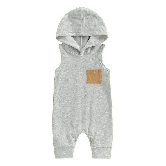Bagilaanoe Newborn Baby Boys Summer One-pieces Contrast Color Sleeveless Hooded Jumpsuit 3M 6M 12M 18M Infant Romper Casual Clothing