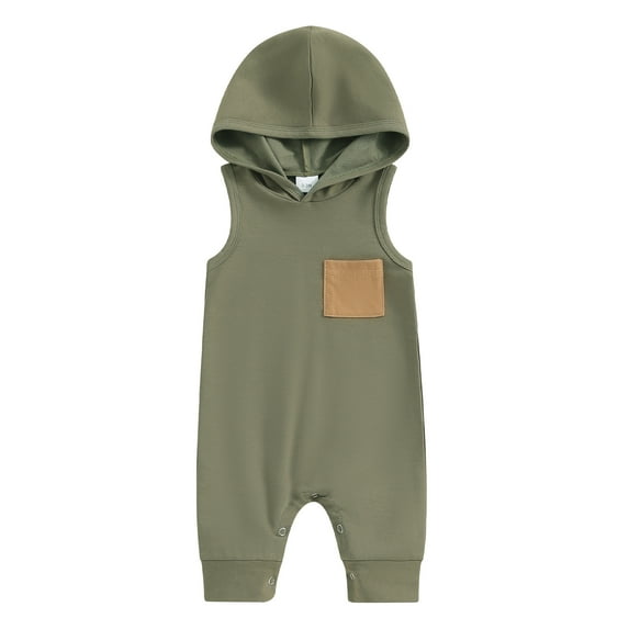 Bagilaanoe Newborn Baby Boys Summer One-pieces Contrast Color Sleeveless Hooded Jumpsuit 3M 6M 12M 18M Infant Romper Casual Clothing