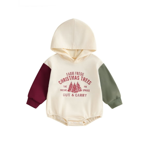 Bagilaanoe Newborn Baby Girl Boy Christmas Hood Romper Sweatshirt Long Sleeve Bodysuits Letter Print Pullover 3M 6M 12M 18M 24M Infant Casual Tee Tops