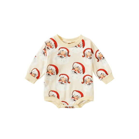 Bagilaanoe Newborn Baby Girl Boy Christmas Romper Sweatshirt Long Sleeve Bodysuit Cartoon Santa Claus Pattern Pullover 3M 6M 12M 18M 24M Infant Casual Tee Tops