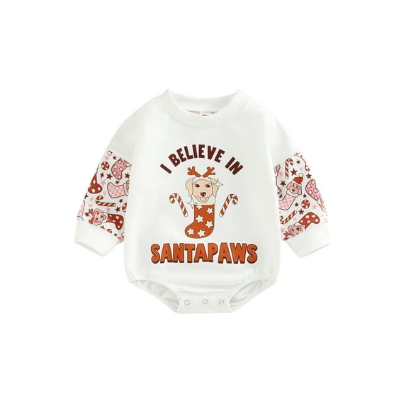 Bagilaanoe Newborn Baby Girl Boy Christmas Romper Sweatshirt Long Sleeve Bodysuit Doll/Dog Letter Print Patchwork Pullover 6M 12M 18M 24M Infant Casual Tee Tops