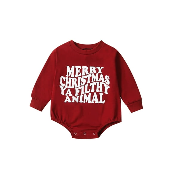 Bagilaanoe Newborn Baby Girl Boy Christmas Romper Sweatshirt Long Sleeve Bodysuit Letter Print Pullover 3M 6M 12M 18M Infant Casual Tee Tops