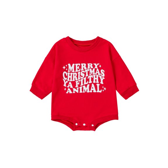 Bagilaanoe Newborn Baby Girl Boy Christmas Romper Sweatshirt Long Sleeve Bodysuit Letter Print Pullover 6M 12M 18M 24M Infant Casual Tee Tops