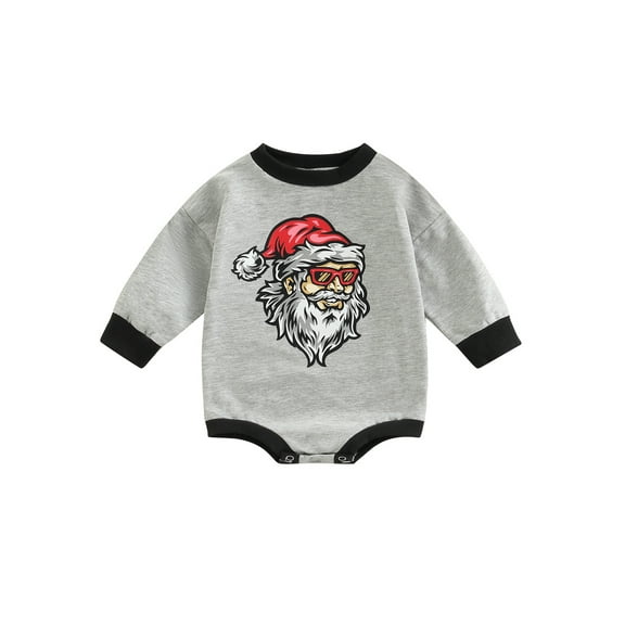Bagilaanoe Newborn Baby Girl Boy Christmas Romper Sweatshirt Long Sleeve Bodysuit Santa Claus Print Pullover 3M 6M 12M 18M Infant Fall Tee Tops