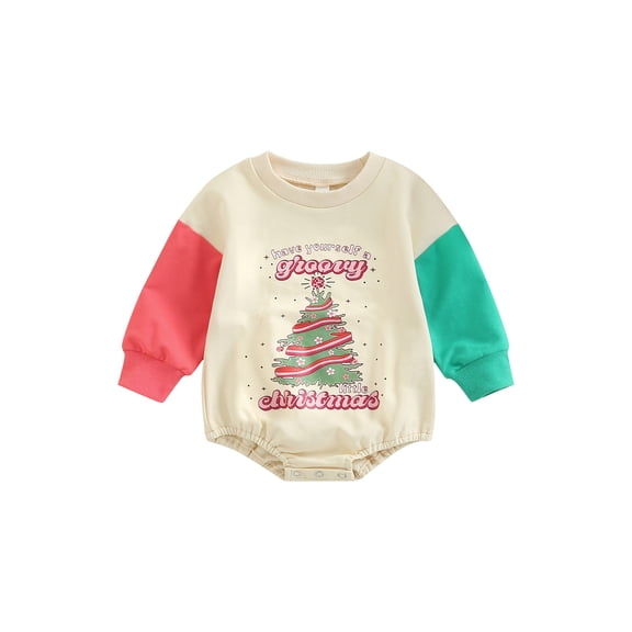 Bagilaanoe Newborn Baby Girl Boy Christmas Romper Sweatshirt Long Sleeve Bodysuit Santa Claus/Tree Print Pullover 6M 12M 18M 24M Infant Fall Tee Tops