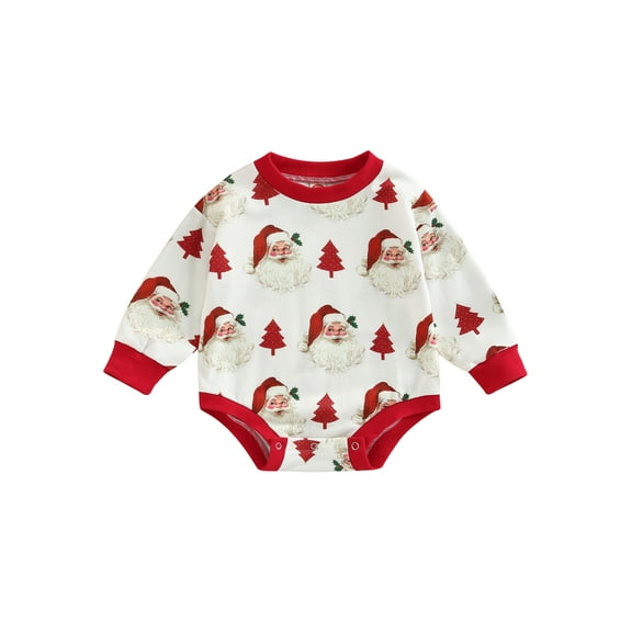 Bagilaanoe Newborn Baby Girl Boy Christmas Romper Sweatshirt Long Sleeve Bodysuit Santa Print Pullover 6M 12M 18M 24M Infant Casual Tee Tops