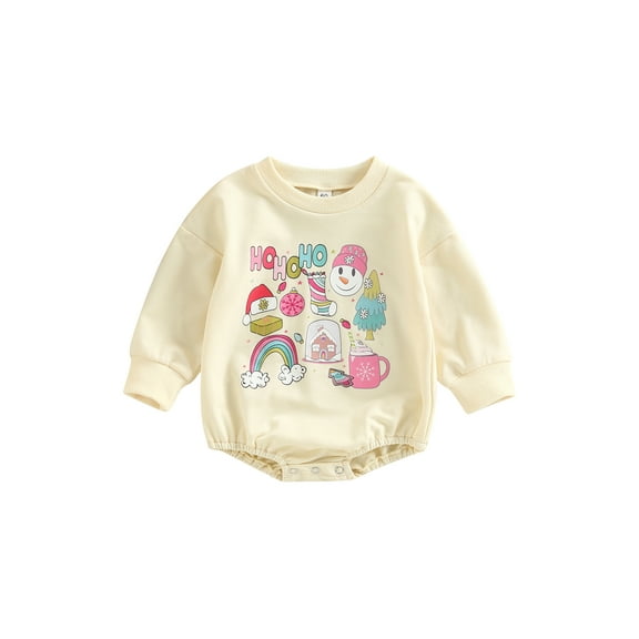 Bagilaanoe Newborn Baby Girl Boy Christmas Romper Sweatshirt Long Sleeve Bodysuit Snowman Letters Print Pullover 6M 12M 18M 24M Infant Casual Tee Tops
